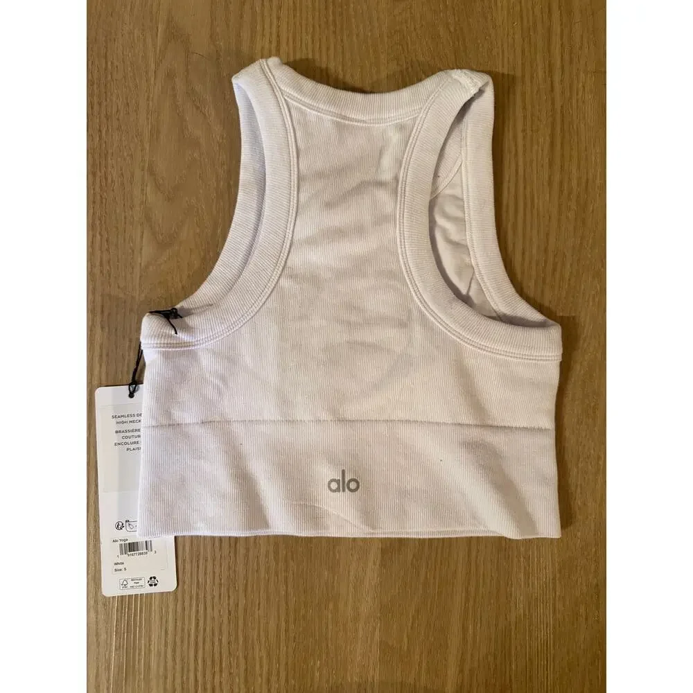 Alo Seamless Delight High Neck Bra in White NWT - Picture 3 of 5